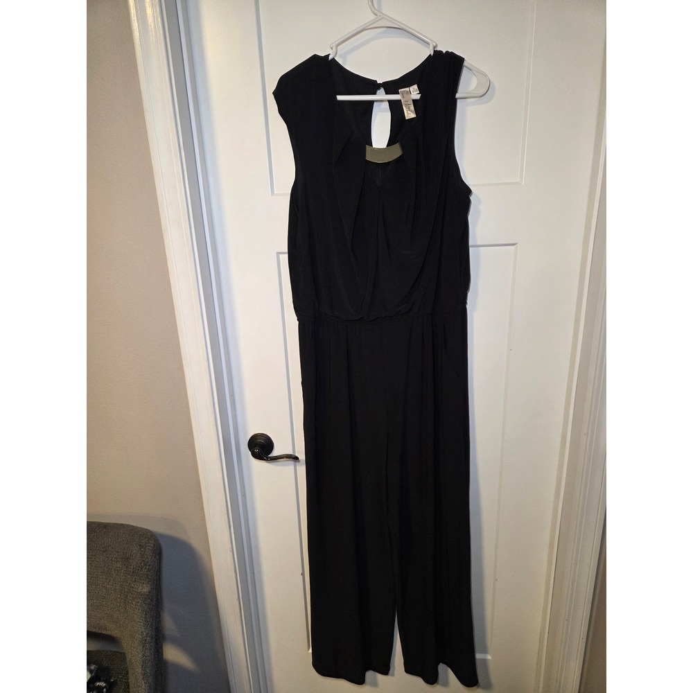 Emma‎ & Michele Black Sleeveless Wide Leg Jumpsuit Gold Hardware XL